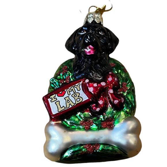 Noble Gems KSA Kurt Adler I Love My Black Lab Labrador Dog Blown Glass Ornament - Picture 1 of 3